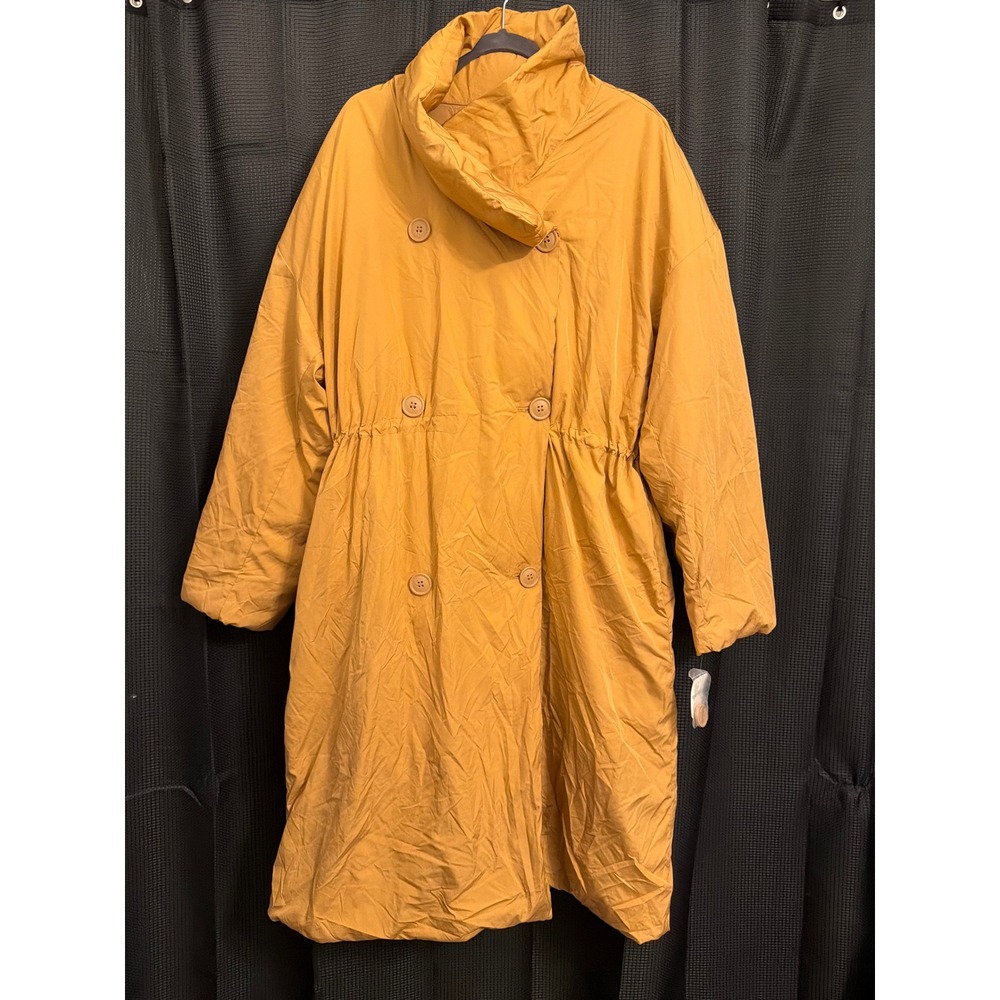 Free People Women XL Lightweight Puffer Coat Copper Tan Double Breasted Funnel